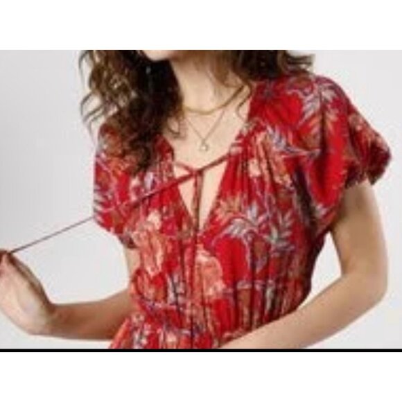 Band of the Free Connie Garnet Blush Boho Tiered Dress Sz Large Womens Red Cinch - Picture 7 of 13